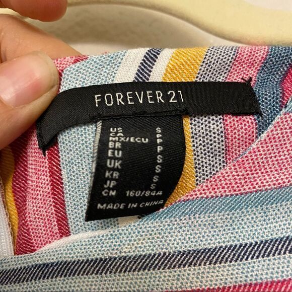 Forever 21 short sleeve ruffle Striped Flounce-Hem Mini Boho romantic Dress-S - Picture 7 of 11